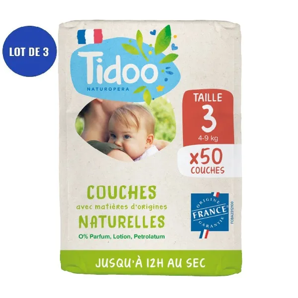 Tidoo Lot de 3x50 couches écologiques françaises T3 (4-9kg)