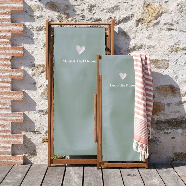 Lot de 2 transat enfants et adulte - toile unie vert de gris