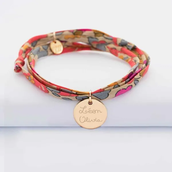 Bracelet personnalisé 3 tours liberty médaille gravée or 15 mm | HappyBulle