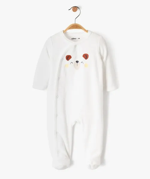 Pyjama dors-bien en velours fermeture devant bébé blanc | GEMO