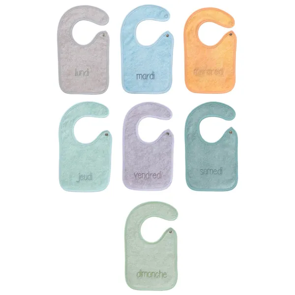 7 bavoirs naissance Colored éponge semaine Babycalin
