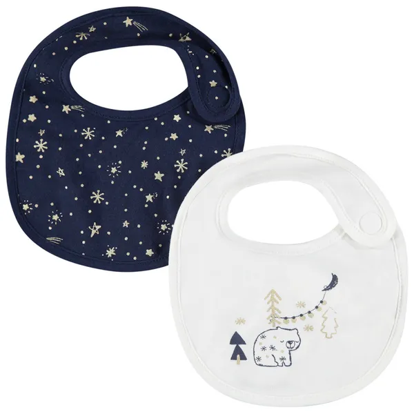 Lot de 2 bavoirs en coton avec imprimé doré all-over et ourson | Prémaman