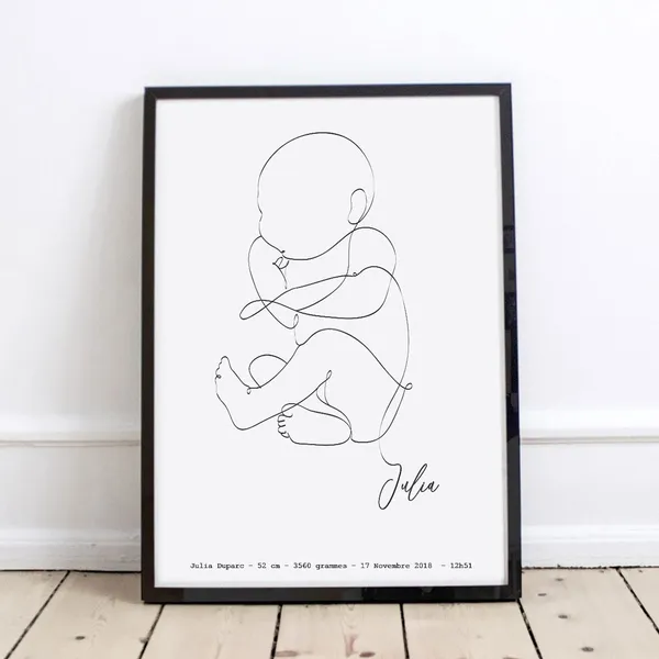 Affiche bébé personnalisée Minoe - Prénom, poids, taille, date - Format A3, minimaliste &amp; poétique