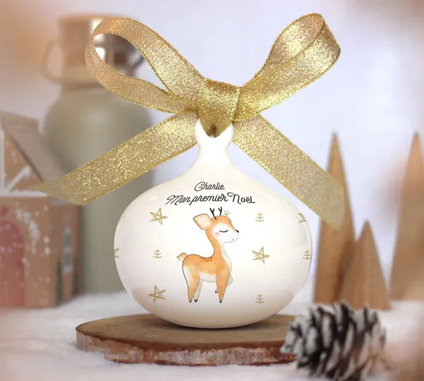 Boule de Noël personnalisée « Bébé renne » – Féerik