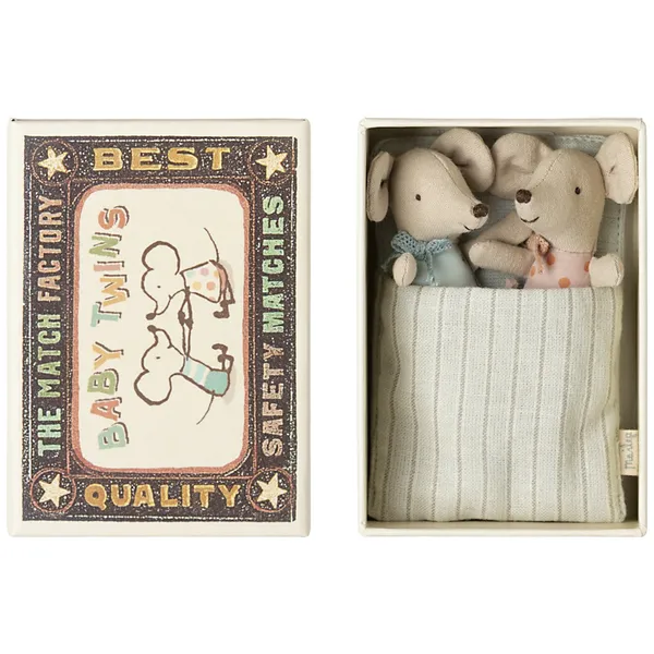 Jumeaux bébés souris dans leur boîte assortie - Maileg