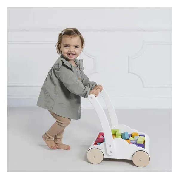 Chariot avec bloc en bois Nuage | Blanc