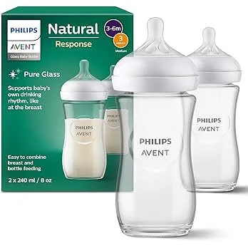 Philips Avent Natural Response - Biberons en verre 240 ml (8 oz) avec tétines à débit moyen (Débit 3), lot de 2, SCY933/02 : Amazon.fr: Bébé et Puériculture