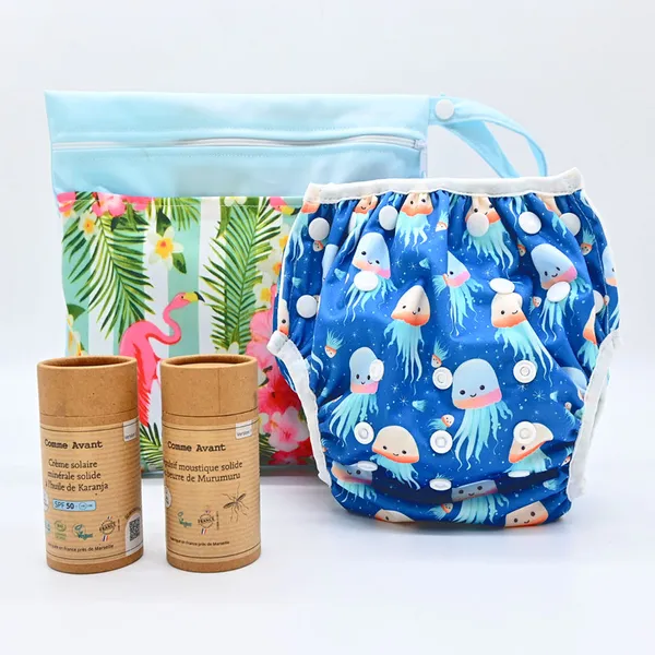 Kit complet été bébé : couche de bain + solaire SPF50 +Anti-Moustique + pochette | B'bies