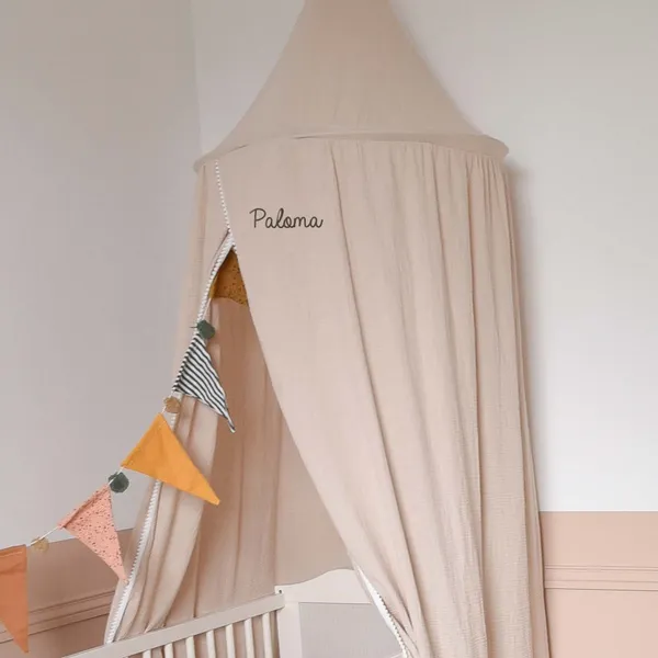 Ciel de lit personnalisé pour chambre enfant - Couleur unie beige argile