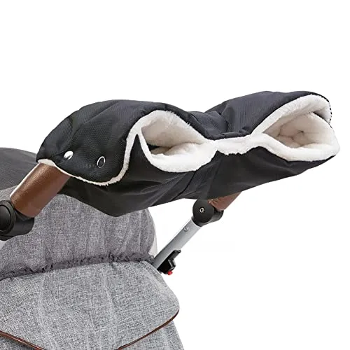 Diaoprotect Chauffe Mains pour Poussette, Gants de Poussette, Manchon avec Intérieur en Polaire, Respirant, Imperméable, Coupe-vent, Taille Universelle pour Poussette, Remorque de Roue (Noir)