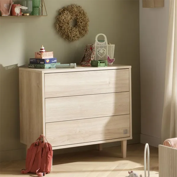 Commode 3 tiroirs Paloma aspect chêne sépia | Sauthon