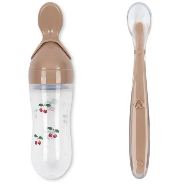 Sucette grignoteuse - biberon - cuillère en silicone rouge, rose, vert - Konges Slojd
