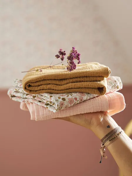 Lot de 3 langes en gaze de coton FLORA caramel - Vertbaudet