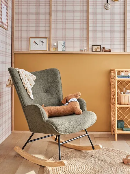 Fauteuil d'allaitement à bascule en tissu bouclette kaki - Vertbaudet