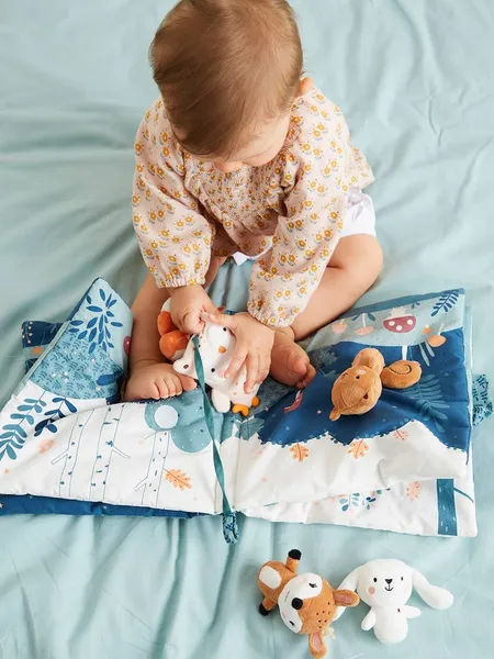 Livre bébé d'éveil + peluches en velours Forêt enchantée multicolore - Vertbaudet