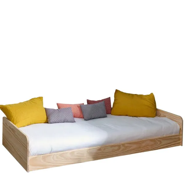 Lit montessori avec barrière bois massif harpe bois naturel - Akiten Retail