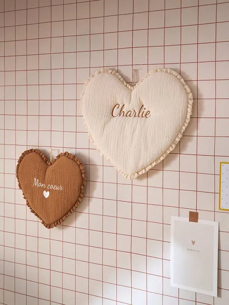 Lot de 2 décos murales coeur - écru