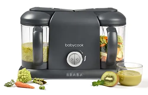 BÉABA, Babycook Duo, Robot Bébé 4 en 1 Mixeur-Cuiseur, Cuisson Vapeur rapide 15min, Diversification alimentaire, Petits pots bébé maison, Contenance XXL 2200 ml, Dark Grey