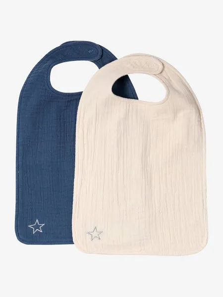 Lot de 2 bavoirs personnalisables en gaze de coton lot bleu - Vertbaudet