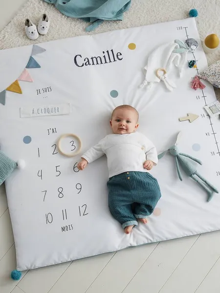 Tapis photo bébé personnalisable écru / vert - Vertbaudet