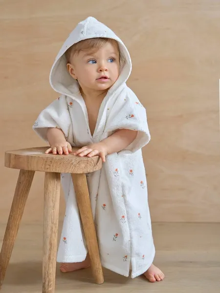 Poncho de bain bébé GIVERNY personnalisable, avec coton recyclé - blanc imprimé