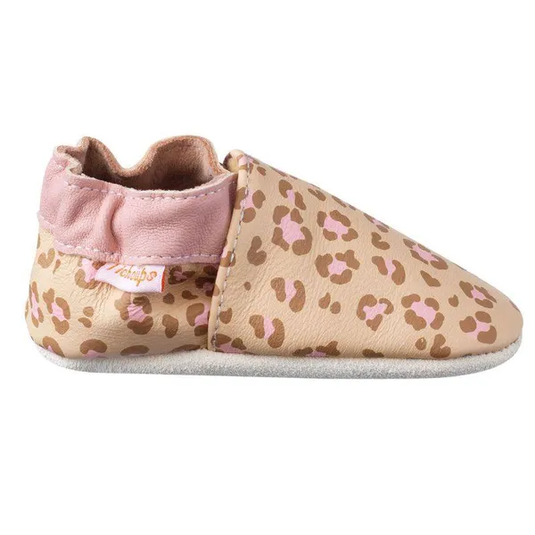 Chaussons bébé cuir souple léopard - beige