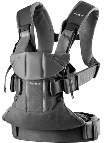 BabyBjörn Porte-bébé One, Tissé mélangé, Gris denim/Gris foncé