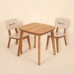 Ensemble table et 2 chaises enfant- Bois et crème