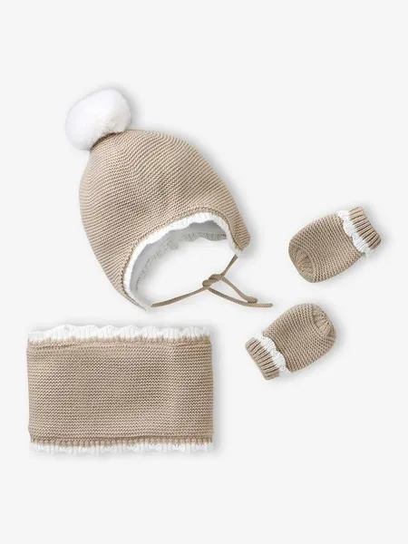 Ensemble bonnet, snood et moufles bébé