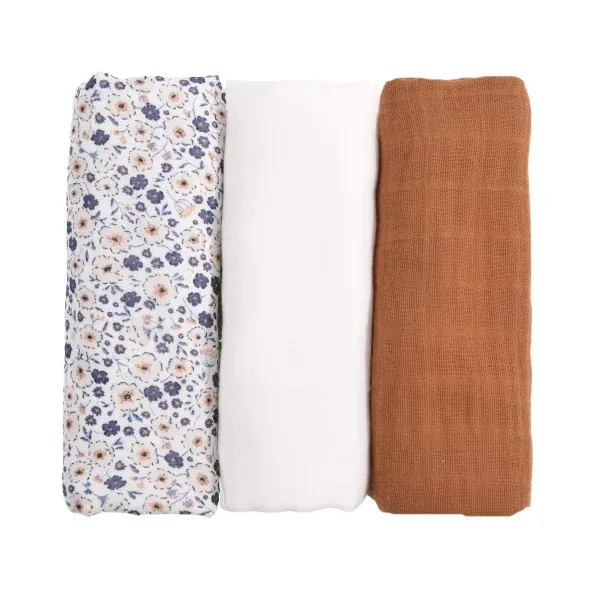 Langes bébé fleurs, écru et caramel Billie | Little Crevette