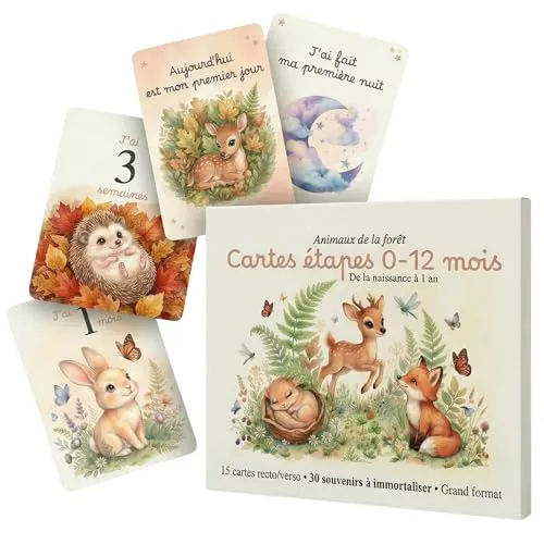 Cartes étapes bébé 0-12 mois – Animaux de la forêt