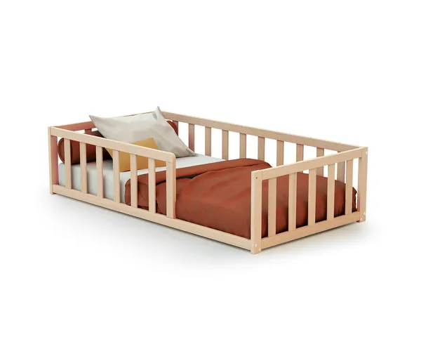 JURABABY Lit enfant au sol en bois 70x140 cm