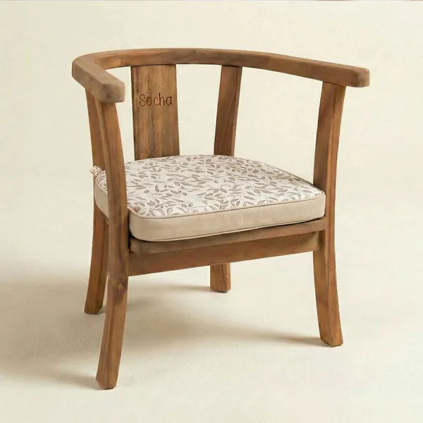 Fauteuil bois enfant - coussin motif naturel